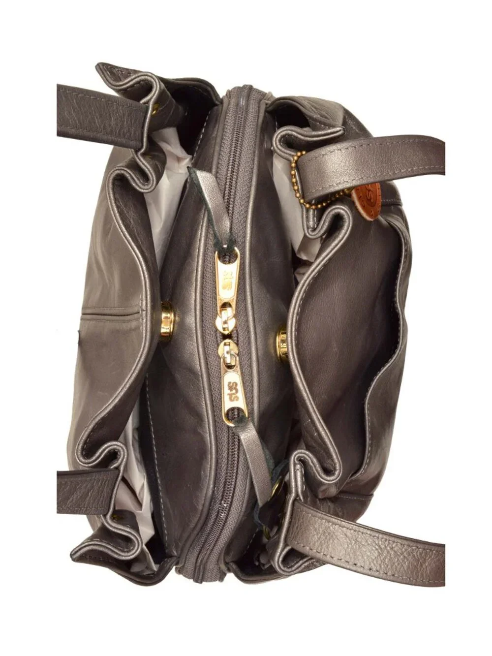 SAS Vintage Metallic Leather Hobo Shoulder Bag